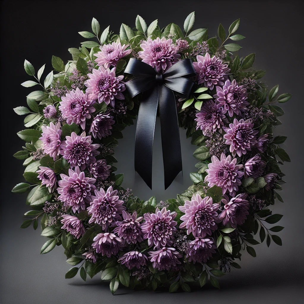 wieniec pogrzebowy z fioletowych chryzantem